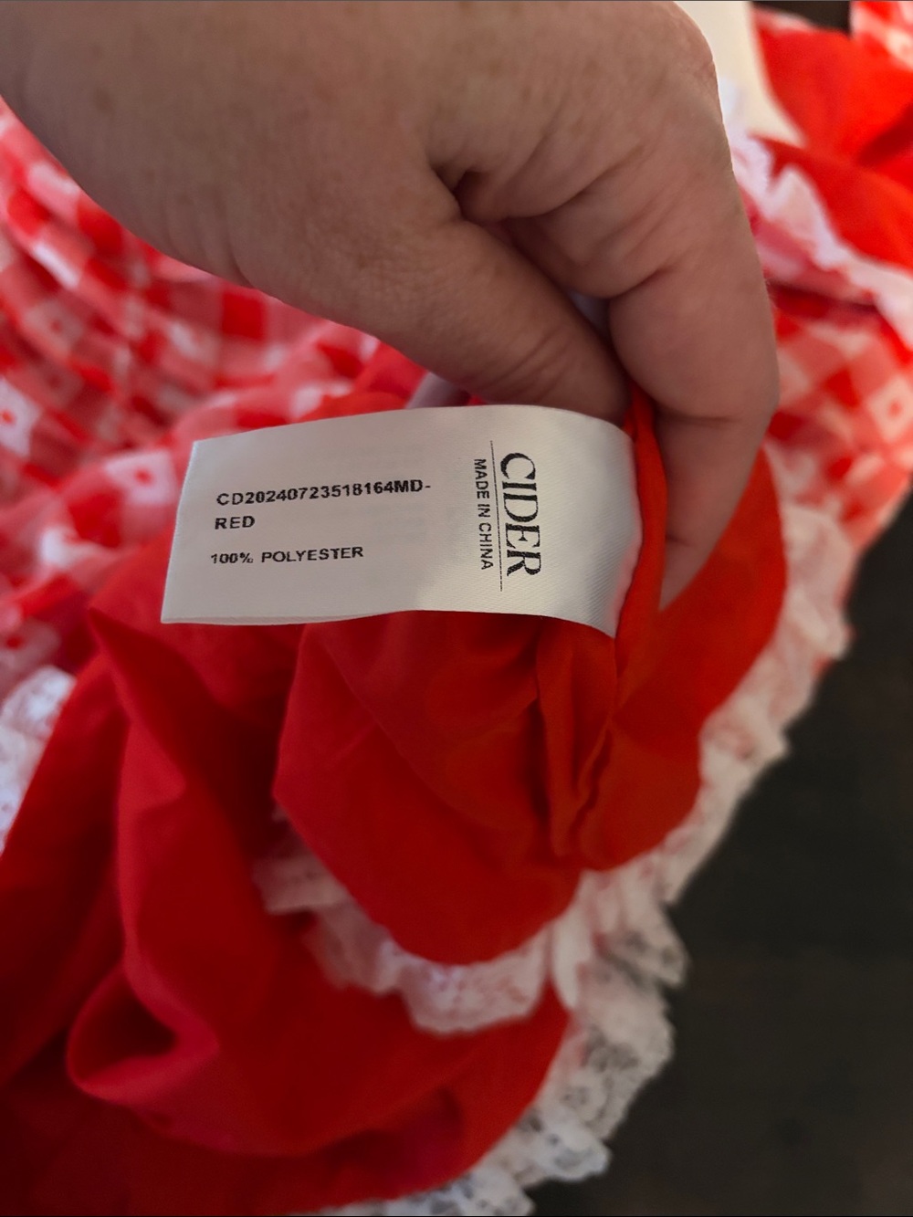 Cider Red & White Gingham Check Lace Trimmed Retro Ruched Mini Dress Size XL - Picture 6 of 8